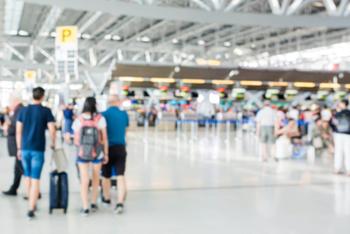 Abstract blur and defocused airport terminal interior for background