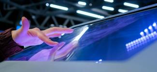 Shows an example of a touch-enabled interactive signage display