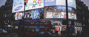 A collection of DOOH media in Piccadilly Circus in London, England.